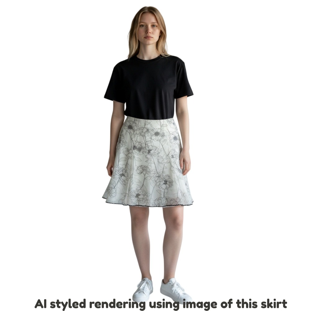 White House‎ Black Market Womens 4 Skirt 100% Silk Floral A-Line White Black